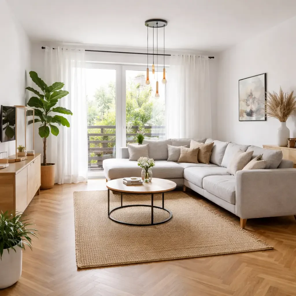 remont mieszkania w Poznaniu – nowoczesny salon po remoncie